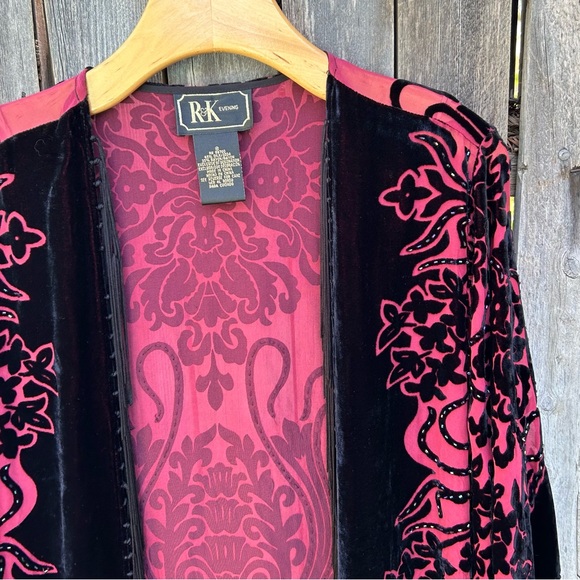 Vintage Y2K R&K Evening Silk Velvet Beaded Kimono Red Black S - Picture 5 of 17